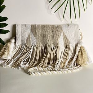 Classic Tan & White Bohemian Handwoven Shoulder Bag - Hippie Chic Fringe Bag